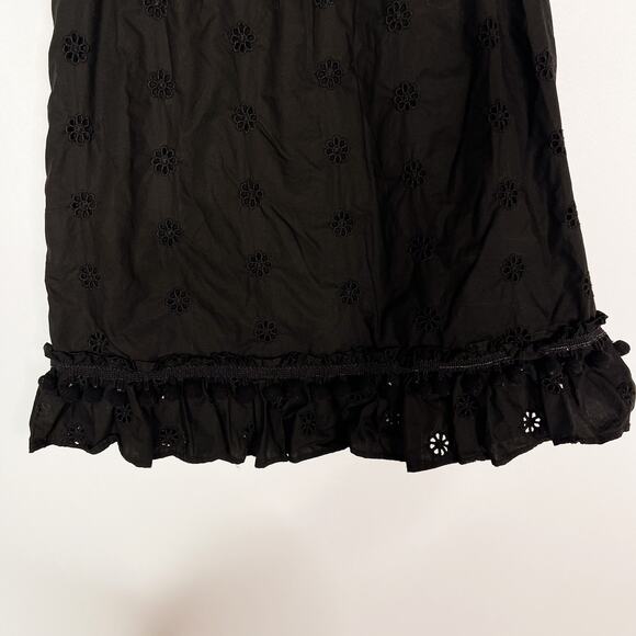 J Crew Womens XS Black Eyelet Pom Pom Top Ruffle Sleeveless Cotton Poplin Blouse - Picture 8 of 13